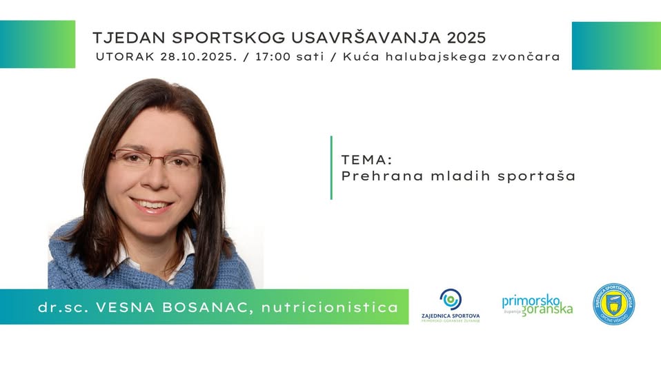 Predavanje "Prehrana mladih sportaša" u Viškovu. Organizatori su Zajednica sportskih udruga Općine Viškovo i Zajednica sportova Primorsko-gpranske županije